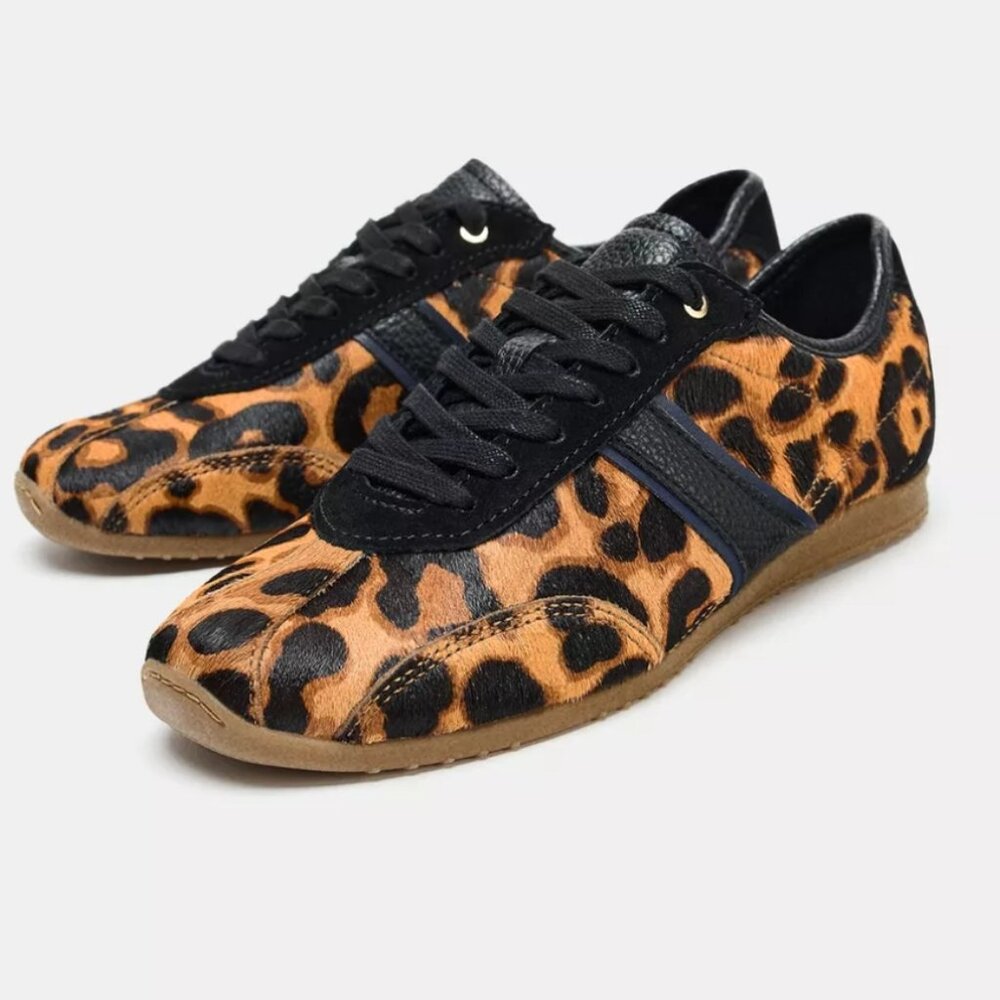 Zara Leopard Print Leather Sneakers Size 8 /39